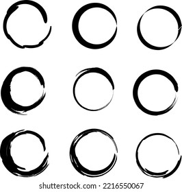 Brush Paint Grunge Circle Border Frame vector set collection. Black color in Hand Drawn Style.