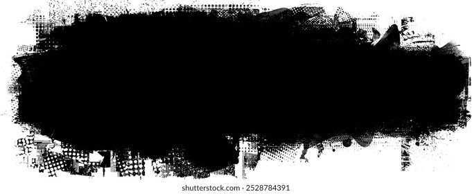 Pincel. Rolo de tinta Grunge . Traçado do pincel vetorial . Banner angustiado . Listra preta com bordas ásperas. elemento de design de pincel . Pincel de gradiente . Linha de protuberância . Acidente vascular cerebral texturizado de angústia