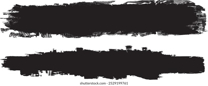 Pincel. Rolo de tinta Grunge . Traçado do pincel vetorial . Banner do Grunge . Listra preta com bordas ásperas. elemento de design de pincel . Pincel de gradiente . Linha de protuberância . Sofrimento, derrames grungy