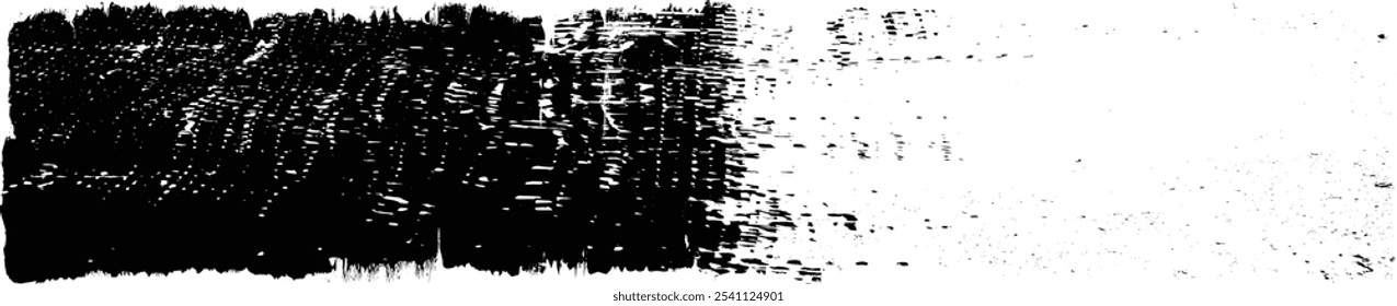 Pincel. Rolo de tinta Grunge . Traçado do pincel vetorial . Banner angustiado . Listra preta com bordas ásperas. elemento de design de pincel . Pincel de gradiente . Linha de protuberância . Acidente vascular cerebral texturizado de angústia