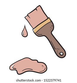 brush with paint and hand-drawn paint drop in cartoon style