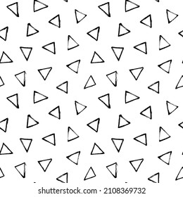 Brush paint ink triangle vector seamless pattern. Geometric grunge brush strokes. Distress black and white texture. Geometric background with abstract triangular forms. Modern grunge texture stamps. 
