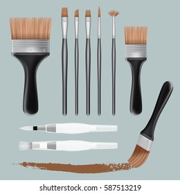 Conjunto de mockup de pintura de escova. Ilustração realista de 10 mockups de pintura de pincel para web