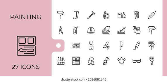 Brush And Paint modern icon. Contains such icons as graphic, roller, spray, painting, tools, artwork, water and more. Minimalistic icons. Vector icons editable stroke.