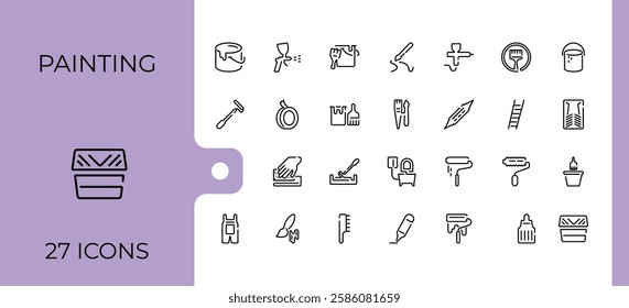 Brush And Paint modern icon. Contains such icons as graphic, roller, spray, painting, tools, artwork, water and more. Minimalistic icons. Vector icons editable stroke.