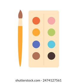 Brush and paint palette for painting, school artists tools set vector illustration