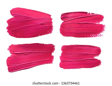 Brush paint pink texture design acrylic stroke over square frame vector illustration set . Logo brush painted watercolor background . 