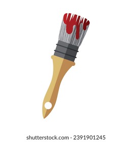 Brush with paint. Red paint flowing down the brush. Color vector illustration isolated on a white background for design and web.
