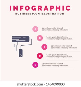 Brush, Paint, Roller, Wall, Paintbrush Solid Icon Infographics 5 Steps Presentation Background