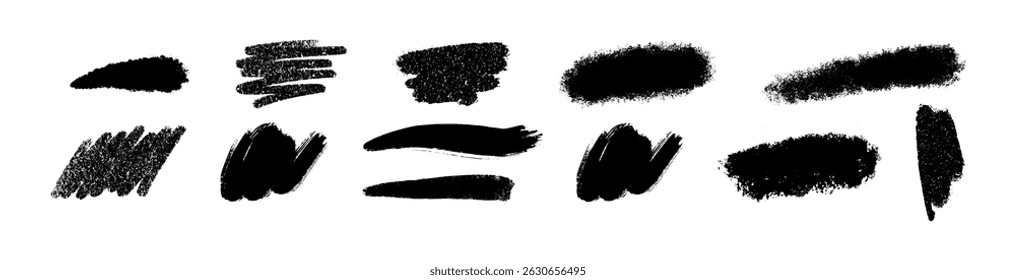 Brush paint splash texture with ink stains. Abstract watercolor strokes and grungy borders. Flat vector illustration isolated on white background.