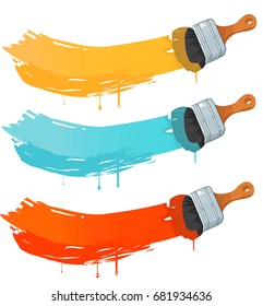 Brush, paint stain, painted, banner. Vector cartoon illustration set