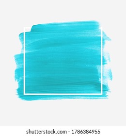 Brush paint stroke acrylic abstract background vector over square frame. Bright blue creative design artwork.