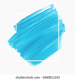 Pincel pinchado trazo acrílico abstracto vector de fondo sobre el marco. Idea de diseño creativo azul.