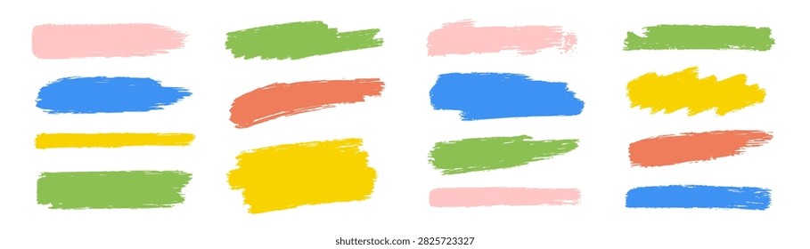 Brush paint stroke background set. Hand drawn brush paint stroke with splash color line ink texture. Watercolor abstract banner calligraphy pastel acrylic smooth background. Vector