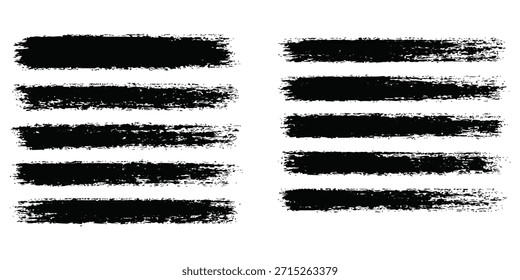 Juego de pinceladas de pinceladas. Fondo de textura de mancha negra salpicaduras de tinta de Vector abstracto. marcos de forma de boceto de marca de pincel áspero. Manchas de acuarela, líneas marcadoras. Vetas de carbón. Garabatos gruñones audaces