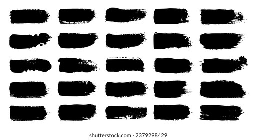 Brush paint strokes. Abstract dry brush strokes with splashes of paint, rough horizontal brush stain texture. Vector dry brushstroke isolated set of brush abstract paint illustration