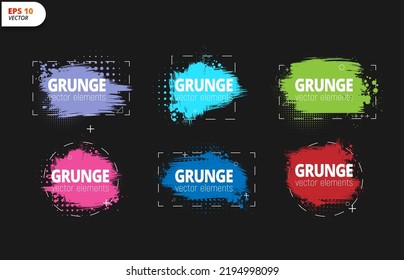 Brush paint strokes collection. texture brushes and modern grunge brush lines. ink brush artistic element for frame design. elements set. collection of box frame for text borders on black background