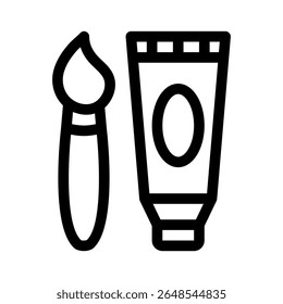 Brush and Paint Tube line icon.School supplies. Simple vector symbol used for school, travel, or education themes. Clean linear design, editable stroke, isolated on white.