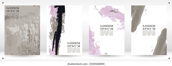 Conjunto de modelos de plano de fundo de vetor de pintura do pincel.  Design de placa de traçados de tinta a óleo. Bom para marcas comerciais.