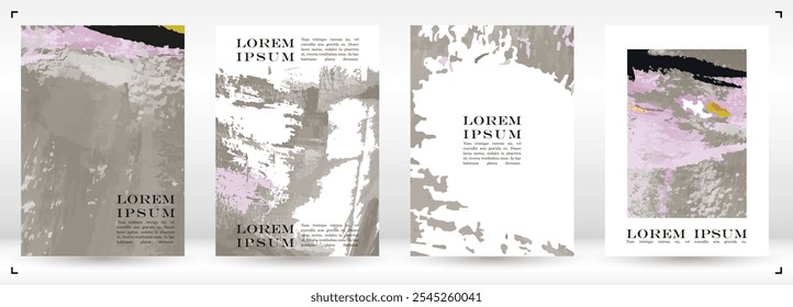 Brush paint Vector Background Templates Set.  Hand Drawn Artistic Covers Design. Ideal for Banner, Flyer, Invitation, Business Card.
