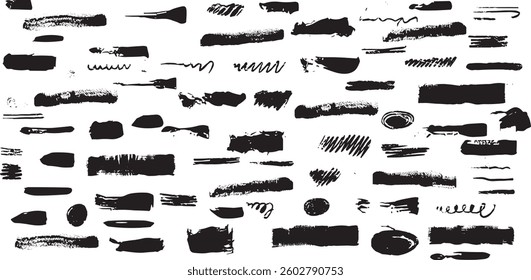 Brush paint vector set. Messy ink brush strokes, blots, daubs