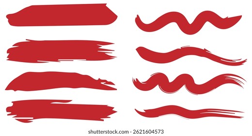 Brush paint vector set. Messy ink brush strokes, blots, daubs. Chinese, Japanese, Korean calligraphy strokes. red abstract messy spot collection. brush vector stroke.