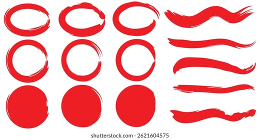 Brush paint vector set. Messy ink brush strokes, blots, daubs. Chinese, Japanese, Korean calligraphy strokes. red abstract messy spot collection. brush vector stroke.