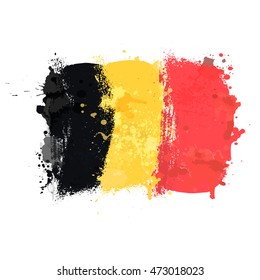 Brush painted abstract flag of Belgium. Hand drawn style illustration with a grunge effect and splashes on white background