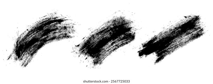 Brush painted background set. Black text boxes. Dry ink texture illustration. Paintbrush splash decoration. Abstract scratchy stains. Alternative culture announcement textboxes. Urban punk graffiti bg