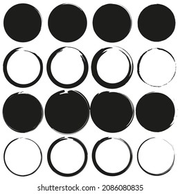  Brush painted black frame. Artistic style circle frame, four pieces. Unique circles frame. Vector Frames. Circles for image. distress texture .