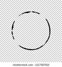 Brush painted black ink circle on transparent background. Icon, logo, banner design. Seamless background with a chessboard. Vector illustration for your design.