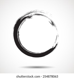 Brush painted black ink circle on white background