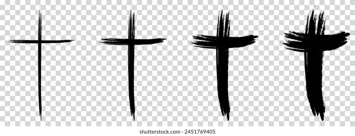 Brush painted cross icons set. Vector illustration isolated on transparent background

