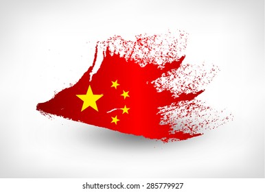 Brush painted flag of China. Hand drawn style illustration with a grunge effect.