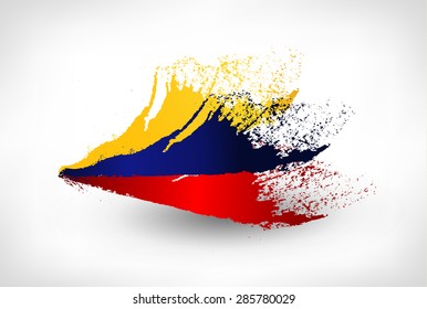 Brush painted flag of Colombia. Hand drawn style illustration with a grunge effect.