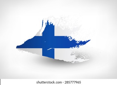 Brush painted flag of Finland. Hand drawn style illustration with a grunge effect.