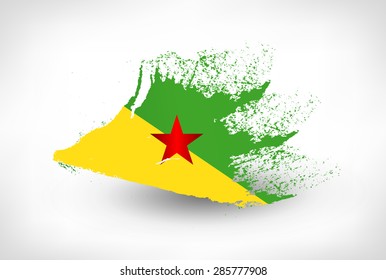 Brush painted flag of Free French Guiana. Hand drawn style illustration with a grunge effect.