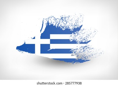 Brush painted flag of Greece. Hand drawn style illustration with a grunge effect.