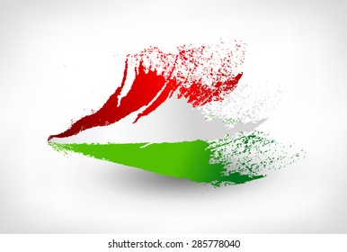 Brush painted flag of Hungary. Hand drawn style illustration with a grunge effect.