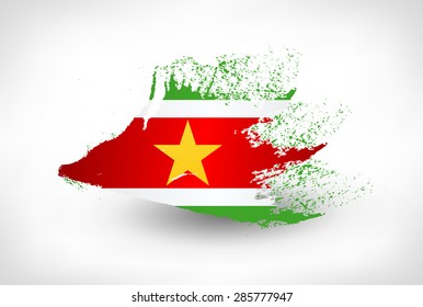 Brush painted flag of Suriname. Hand drawn style illustration with a grunge effect.