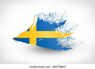 Brush painted flag of Sweden. Hand drawn style illustration with a grunge effect.