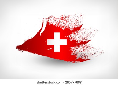 Brush painted flag of Switzerland. Hand drawn style illustration with a grunge effect.
