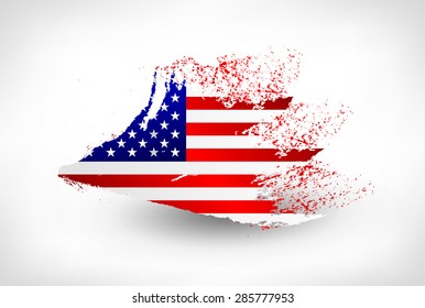 Brush painted flag of the USA. Hand drawn style illustration with a grunge effect.