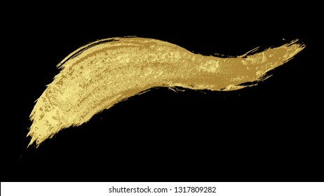 The brush painted of the gold color, isolated pattern on the black background. ( vector )