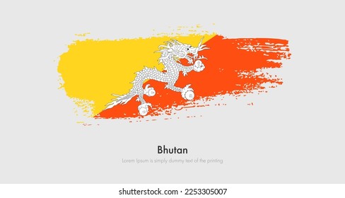 Brush painted grunge flag of Bhutan. Abstract dry brush flag on isolated background