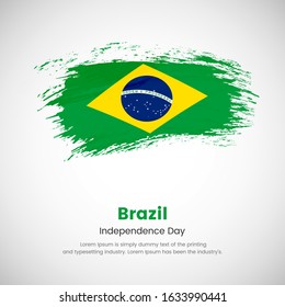 Brush painted grunge flag of Brazil country. Independence day of Brazil. Abstract creative painted grunge brush flag background.