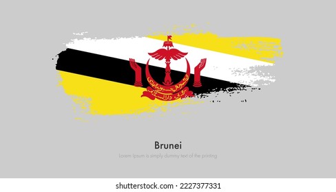 Brush painted grunge flag of Brunei. Abstract dry brush flag on isolated background