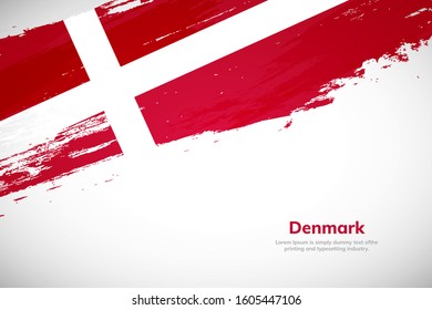 Brush painted grunge flag of Denmark country. Hand drawn flag style of Denmark. Creative brush stroke abstract concept brush flag background.