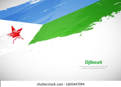 Brush painted grunge flag of Djibouti country. Hand drawn flag style of Djibouti. Creative brush stroke abstract concept brush flag background.