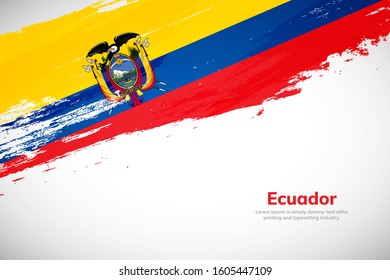 Brush painted grunge flag of Ecuador country. Hand drawn flag style of Ecuador. Creative brush stroke abstract concept brush flag background.